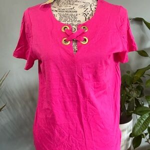Michael Kors Hot Pink Lace-Up Short Sleeve Tunic
